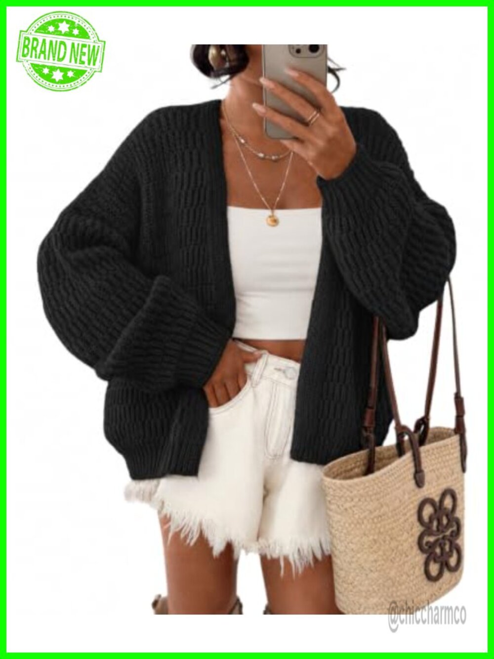 Chunky Open Front Knit Cardigan Sweater Loose Fit Long Sleeve